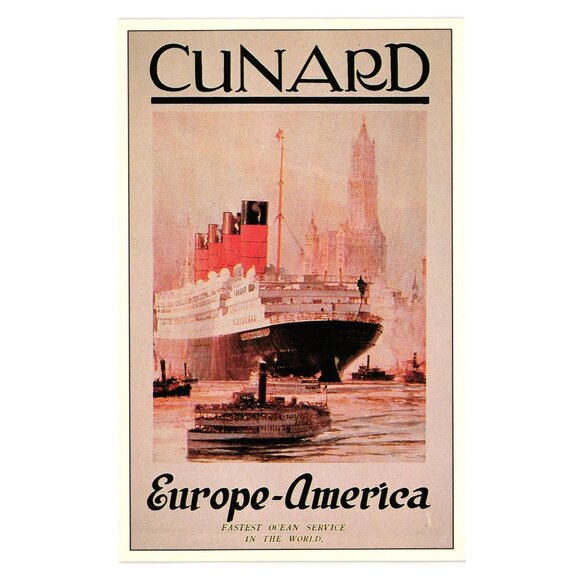 Cunard Europe America Marine Art Poster Historic Cruise Ship Ad Travel 12 of 23 - Picture 1 of 2